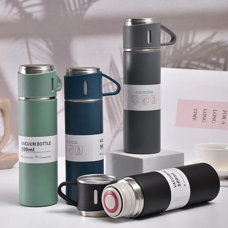 Thermos Flask &amp; Cup Double-Wall Stainless Steel Set