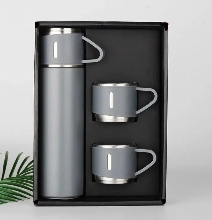 Thermos Flask &amp; Cup Double-Wall Stainless Steel Set